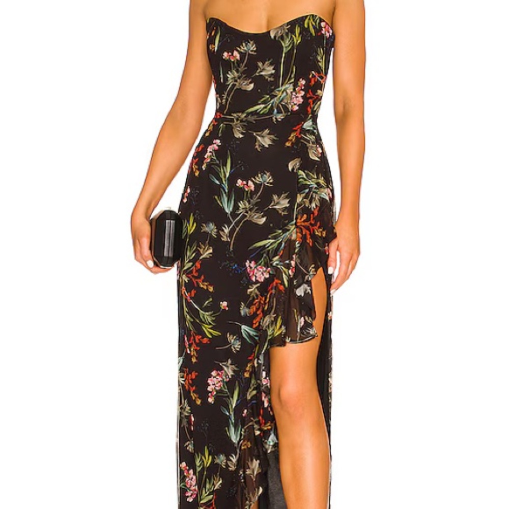Katie May Black Floral Strapless Dress